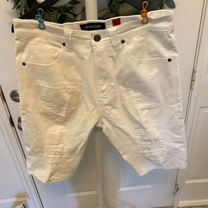 Mens Makobi MK Denim White Jean Distressed Shorts 34